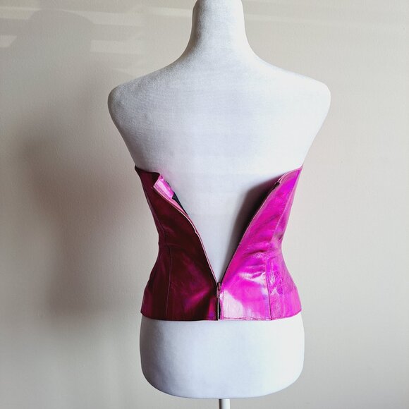 Plein Sud neon hot pink metallic genuine leather corset top Size 38 / XS - Picture 5 of 16